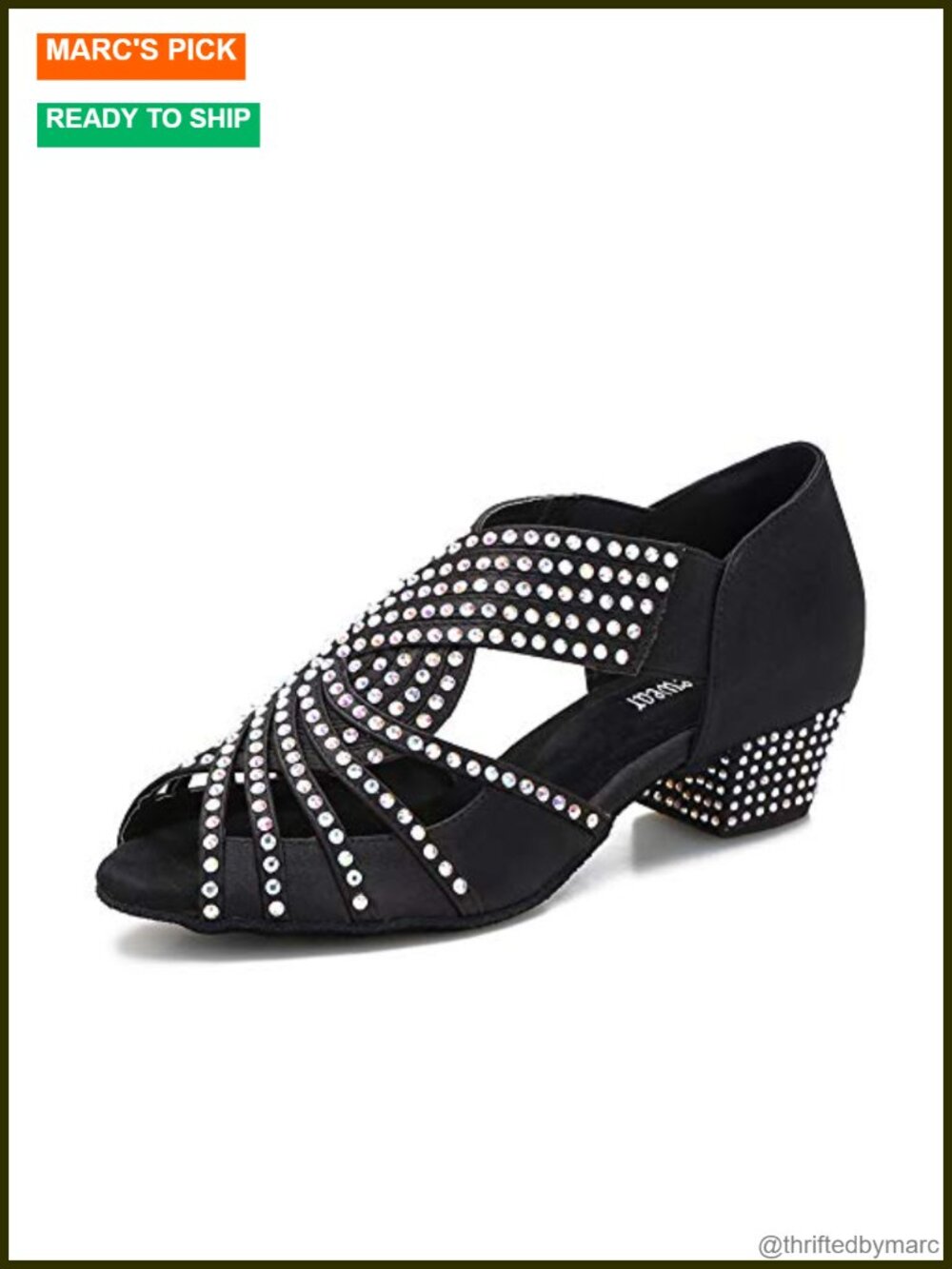 Women Rhinestone Dance Shoes Ballroom Latin Salsa Satin Suede Low Heel